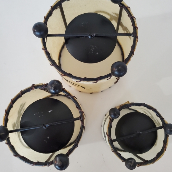 Raw Cowhide Set Of 3 Lizard Candle Holders Brown Metal Frames Southwestern Boho - Picture 10 of 12